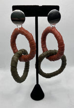 Load image into Gallery viewer, Leather LoopTee Link Earrings- Cognac/Olive