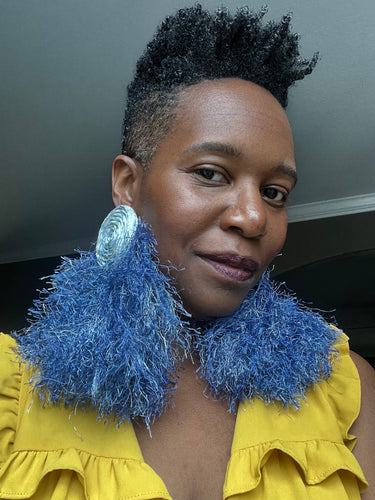 Fluffy Dreamcicle Earrings- Indigo