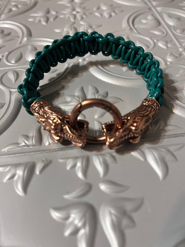 Green Braided Leather Dragonhead Mens Bracelet