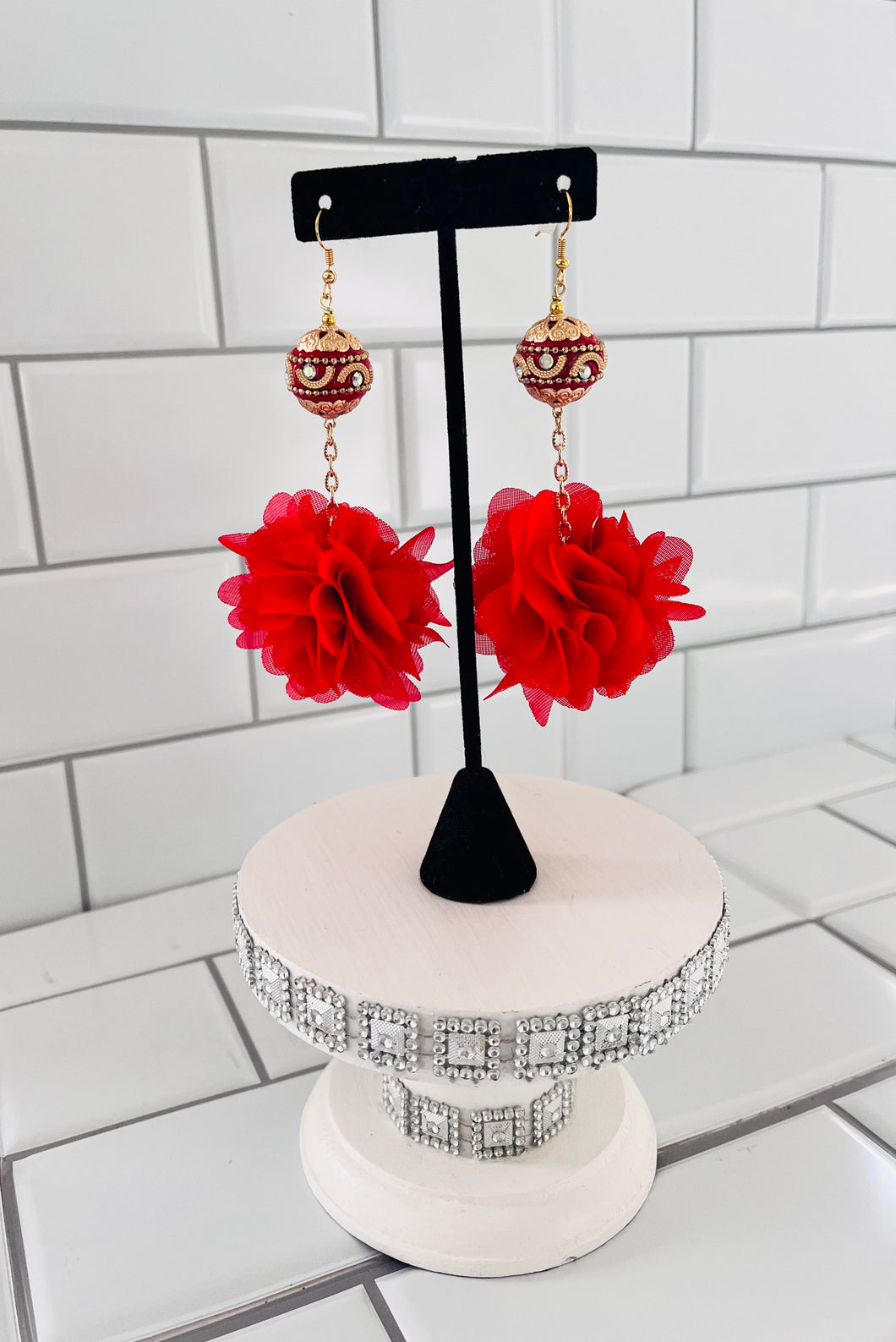 Red Begonia Petal Drop Earrings