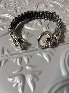 Pewter Braided Leather Dragonhead Mens Bracelet