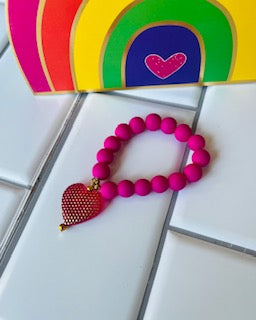 Girls Fuchsia Pink Heart Charm Bracelet