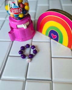 Girls Purple & White Stripe Big Bead Cupcake Charm Bracelet