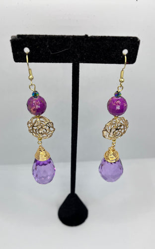 Purple Crystal Dangle Drop Earrings