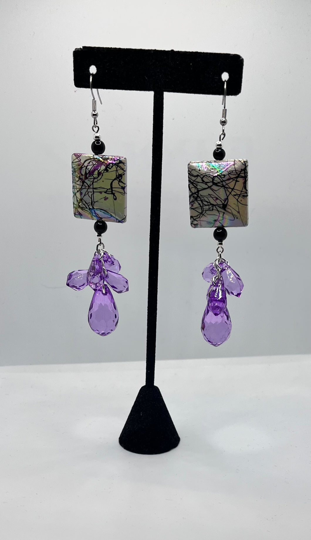 Purple Abstract Chandelier Earrings