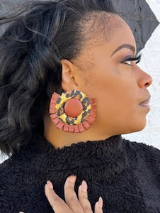 Sheba Leatherette Stud Earrings- Brown