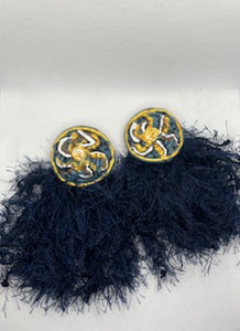 Fluffy Dreamcicle Earrings- Blue Motorcycle