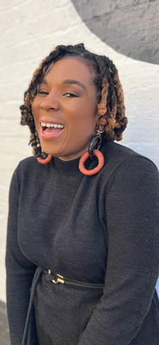 Leather LoopTee Link Earrings- Black/Cognac